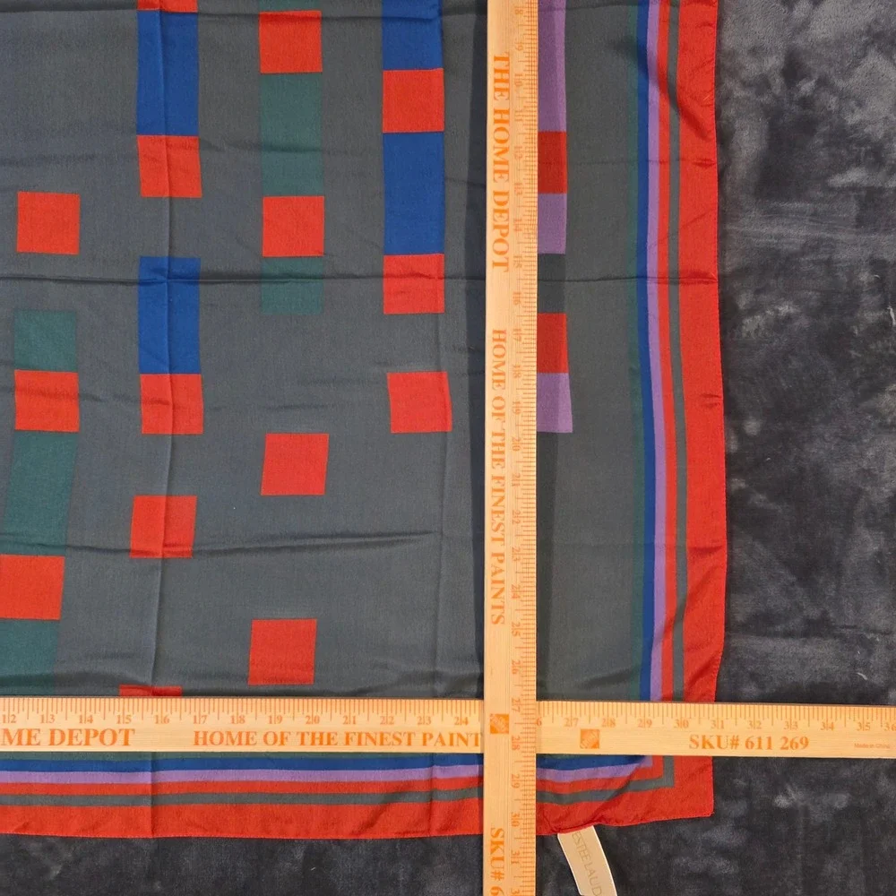 Estee Lauder Vintage Square Scarf Grey Red Geometric Abstract Silk Feel 30x30